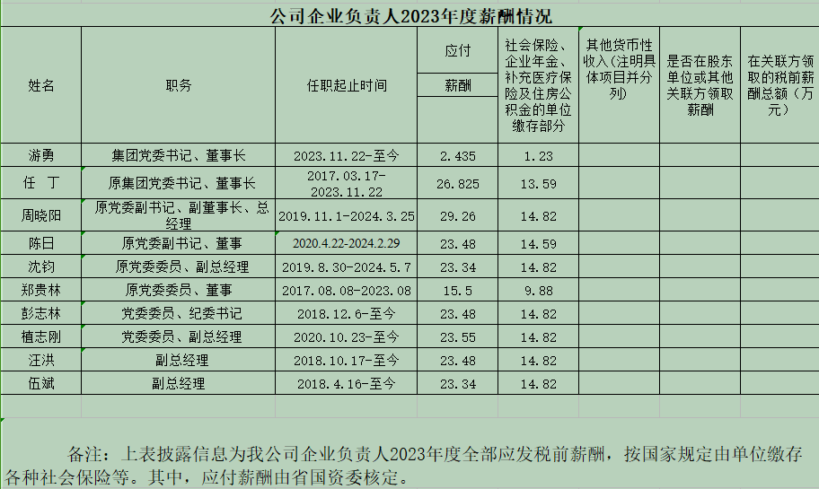 公司企业认真人2023年度薪酬情形